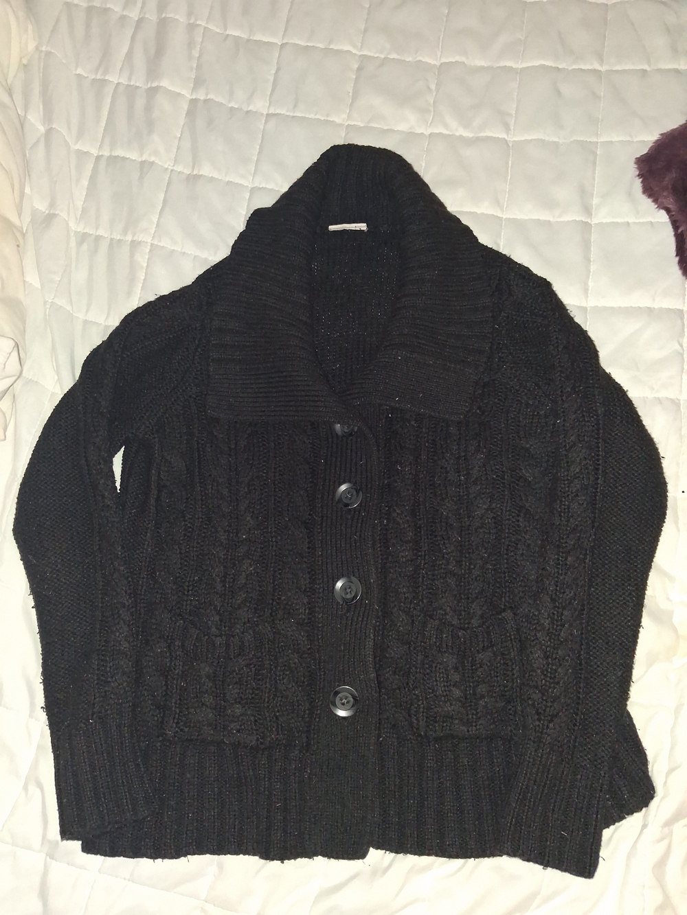 Black Cable Knit Shawl Collar Cardigan Sweater